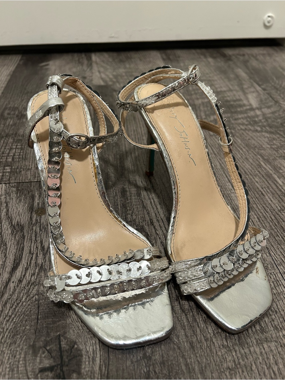 Betsey Johnson Silver Sequined Strappy High Heel Sandals
